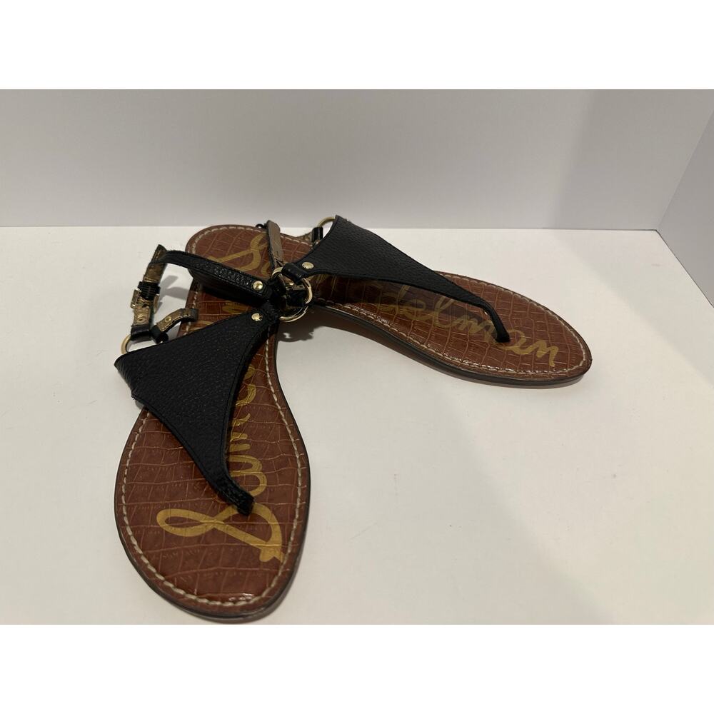 Sam Edelman Greta Thongs Sandals Black pebbled leather Flat Size 10 1/2